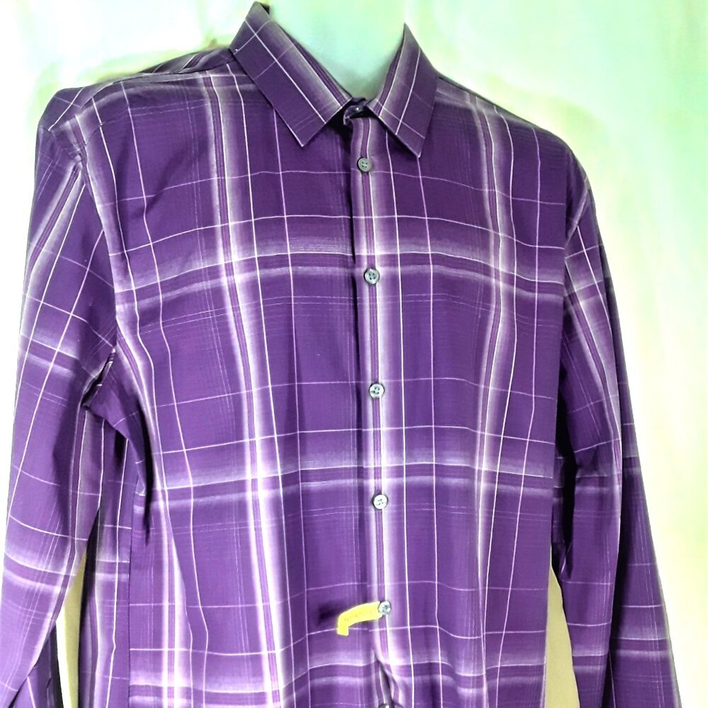 Men's Purple Plaid Extreme Slim Fit Shirt Calvin Klein Sz Large 16-1/2,  34/35